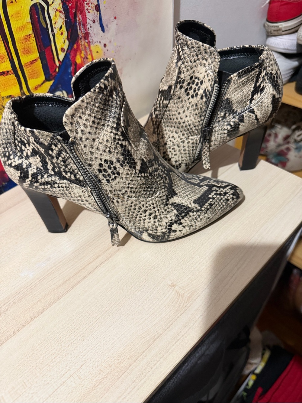 Snake-Print Ankle Booties - Neutral Python - Picture 2 of 2